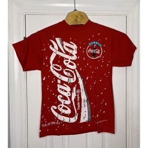 Vintage 1994‎ Coca Cola Short Sleeve T-Shirt All Over Print Red Medium